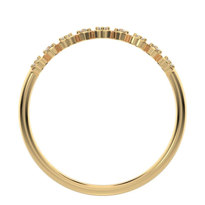 0.09Ct Round Cut Simulated Clear Diamond Minimalist Stackable half eternity heart light 14K / 18K Solid Yellow Gold everyday wedding band