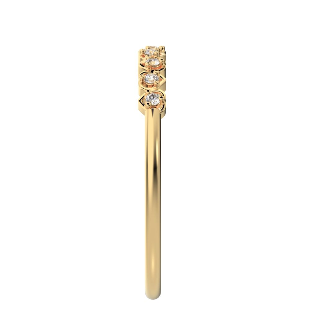 0.09 ct Round Cut Moissanite dainty Minimalist Stackable half eternity heart light 14K / 18K Solid Yellow Gold everyday wedding band