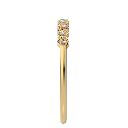 0.09 ct Round Cut Moissanite dainty Minimalist Stackable half eternity heart light 14K / 18K Solid Yellow Gold everyday wedding band