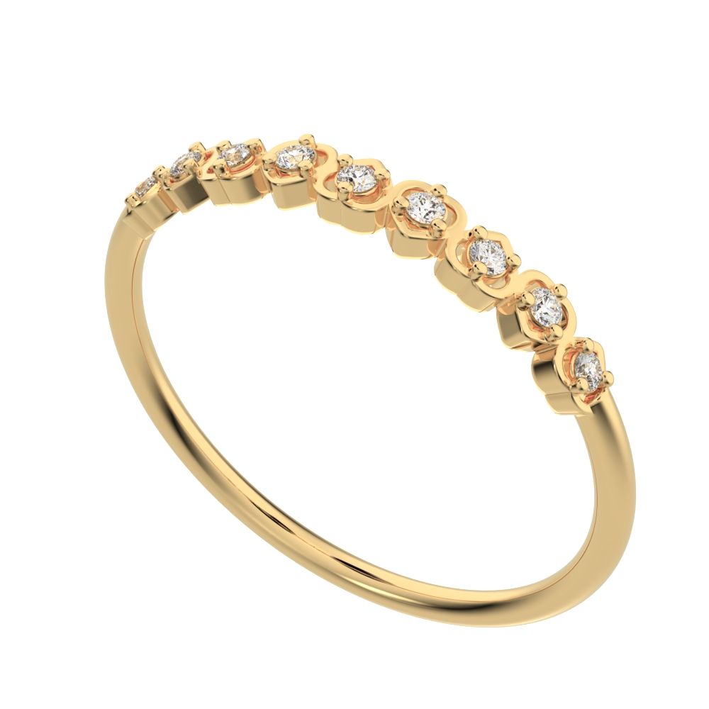 0.09 ct Round Cut Moissanite dainty Minimalist Stackable half eternity heart light 14K / 18K Solid Yellow Gold everyday wedding band