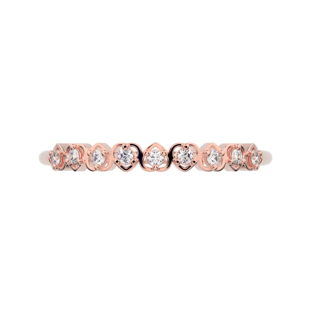 0.09Ct Round Cut Simulated Clear Diamond Minimalist Stackable half eternity heart light 14K / 18K Solid Rose Gold everyday wedding band