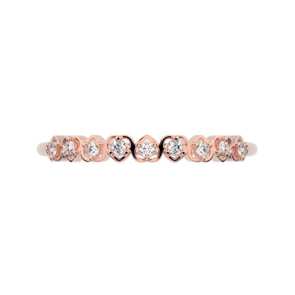 0.09 ct Round Cut Moissanite dainty Minimalist Stackable half eternity heart light 14K / 18K Solid Rose Gold everyday wedding band