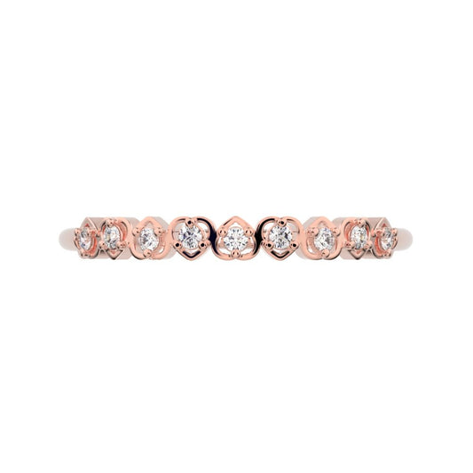 0.09 ct Round Cut Moissanite dainty Minimalist Stackable half eternity heart light 14K / 18K Solid Rose Gold everyday wedding band