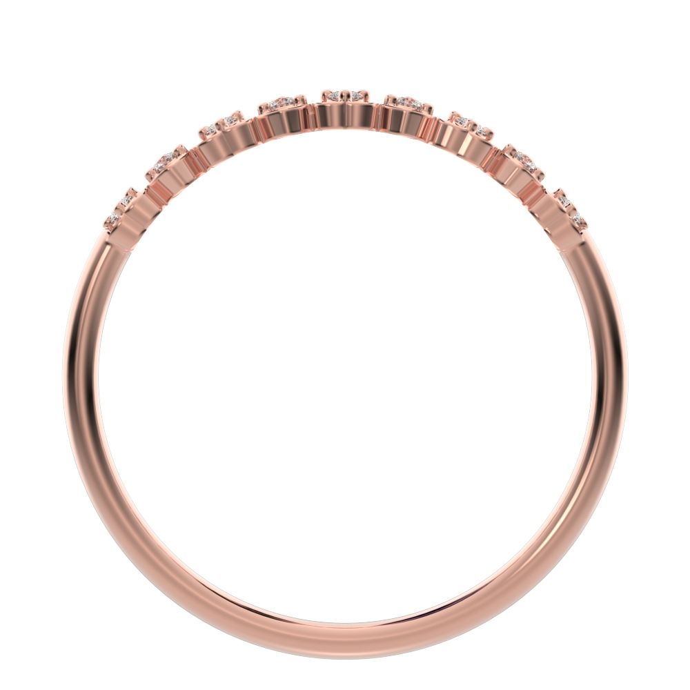 0.09 ct Round Cut Moissanite dainty Minimalist Stackable half eternity heart light 14K / 18K Solid Rose Gold everyday wedding band
