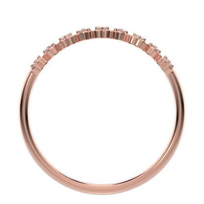 0.09 ct Round Cut Moissanite dainty Minimalist Stackable half eternity heart light 14K / 18K Solid Rose Gold everyday wedding band