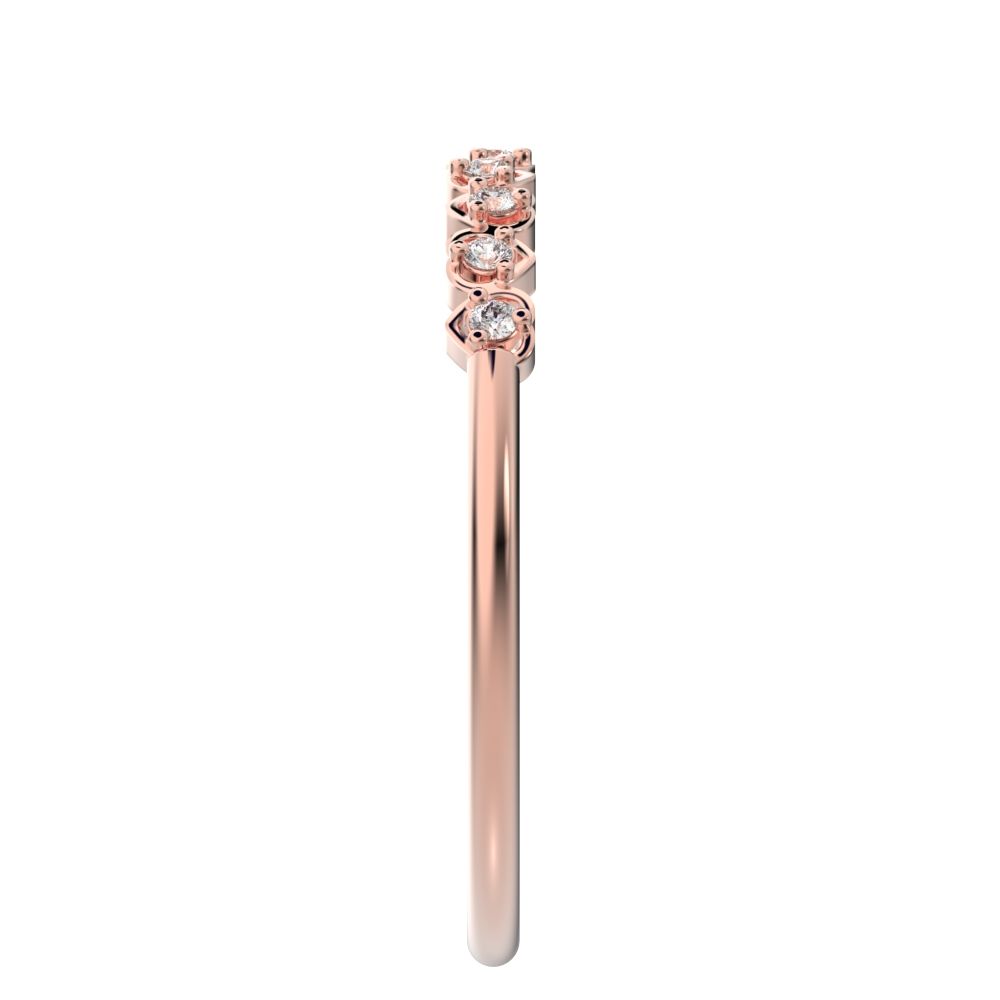 0.09Ct Round Cut Simulated Clear Diamond Minimalist Stackable half eternity heart light 14K / 18K Solid Rose Gold everyday wedding band