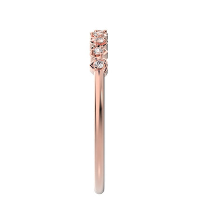 0.09 ct Round Cut Moissanite dainty Minimalist Stackable half eternity heart light 14K / 18K Solid Rose Gold everyday wedding band