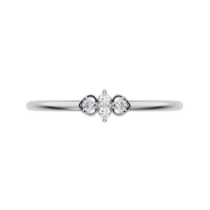 0.04Ct Round Cut Simulated Clear Diamond Minimalist 3 stone eye Stackable floral light 14K / 18K Solid White Gold everyday wedding band