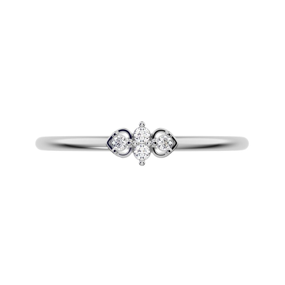 0.04 ct Round Cut Moissanite dainty Minimalist 3 stone eye Stackable floral light 14K / 18K Solid White Gold everyday wedding band