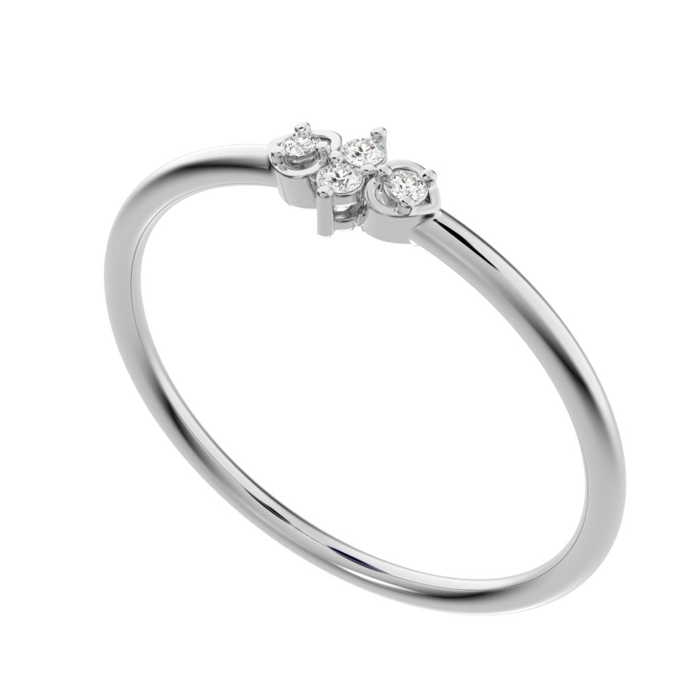 0.04Ct Round Cut Simulated Clear Diamond Minimalist 3 stone eye Stackable floral light 14K / 18K Solid White Gold everyday wedding band