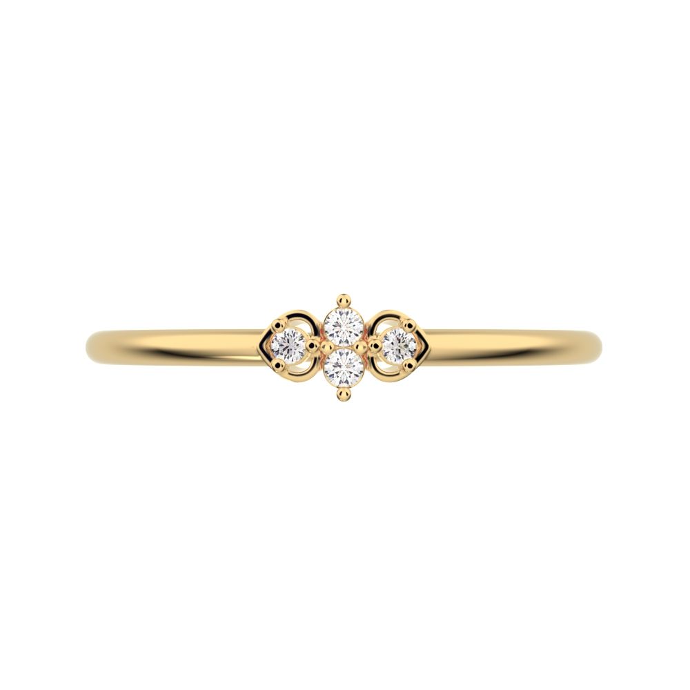 0.04Ct Round Cut Simulated Clear Diamond Minimalist 3 stone eye Stackable floral light 14K / 18K Solid Yellow Gold everyday wedding band