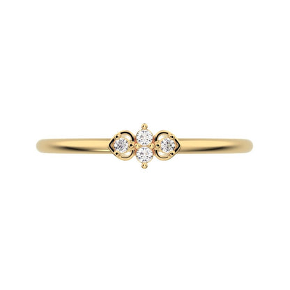 0.04Ct Round Cut Simulated Clear Diamond Minimalist 3 stone eye Stackable floral light 14K / 18K Solid Yellow Gold everyday wedding band