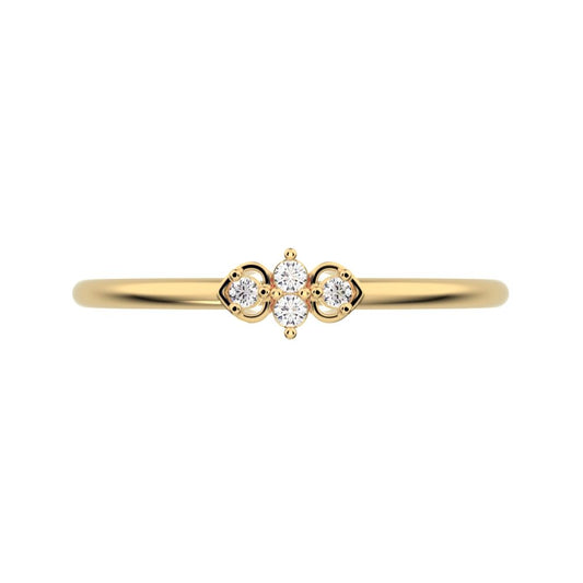 0.04 ct Round Cut Moissanite dainty Minimalist 3 stone eye Stackable floral light 14K / 18K Solid Yellow Gold everyday wedding band