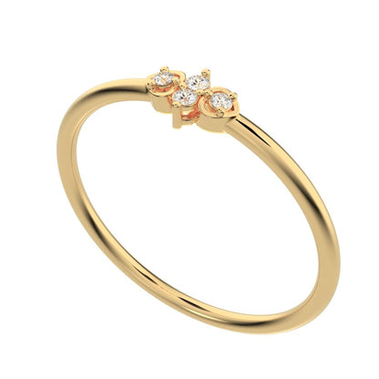 0.04 ct Round Cut Moissanite dainty Minimalist 3 stone eye Stackable floral light 14K / 18K Solid Yellow Gold everyday wedding band