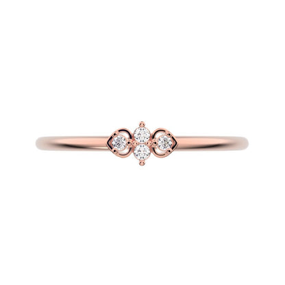 0.04Ct Round Cut Simulated Clear Diamond Minimalist 3 stone eye Stackable floral light 14K / 18K Solid Rose Gold everyday wedding band