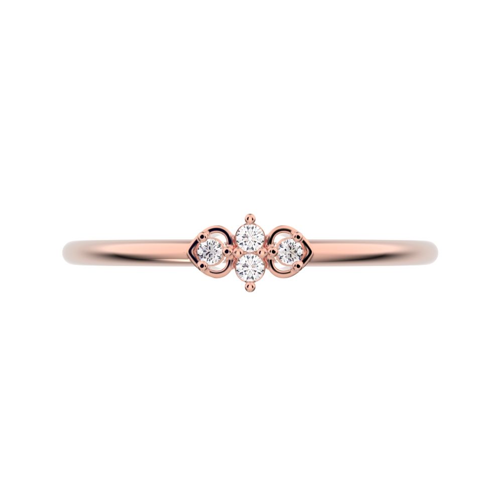 0.04 ct Round Cut Moissanite dainty Minimalist 3 stone eye Stackable floral light 14K / 18K Solid Rose Gold everyday wedding band