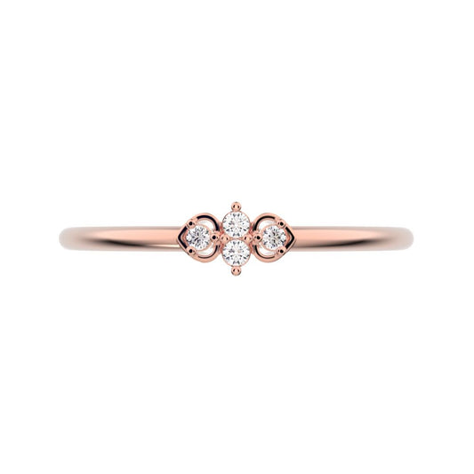 0.04 ct Round Cut Moissanite dainty Minimalist 3 stone eye Stackable floral light 14K / 18K Solid Rose Gold everyday wedding band