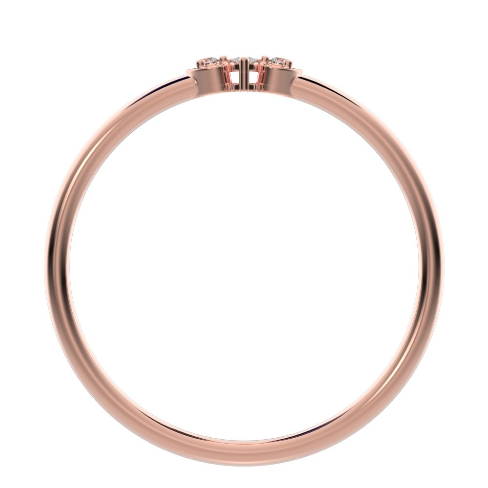 0.04 ct Round Cut Moissanite dainty Minimalist 3 stone eye Stackable floral light 14K / 18K Solid Rose Gold everyday wedding band
