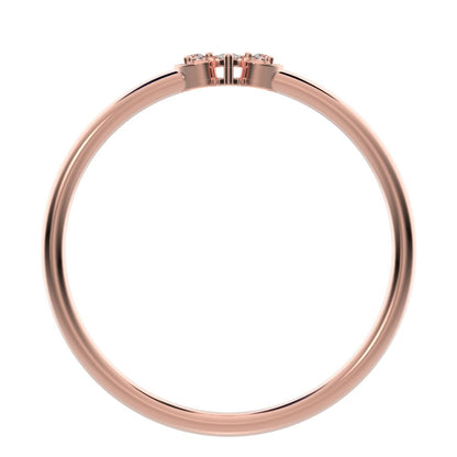 0.04 ct Round Cut Moissanite dainty Minimalist 3 stone eye Stackable floral light 14K / 18K Solid Rose Gold everyday wedding band