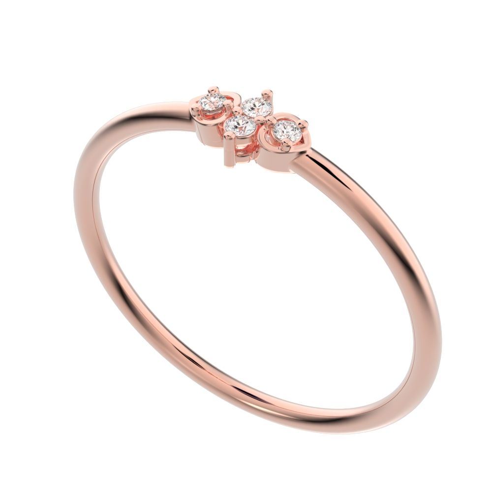 0.04 ct Round Cut Moissanite dainty Minimalist 3 stone eye Stackable floral light 14K / 18K Solid Rose Gold everyday wedding band
