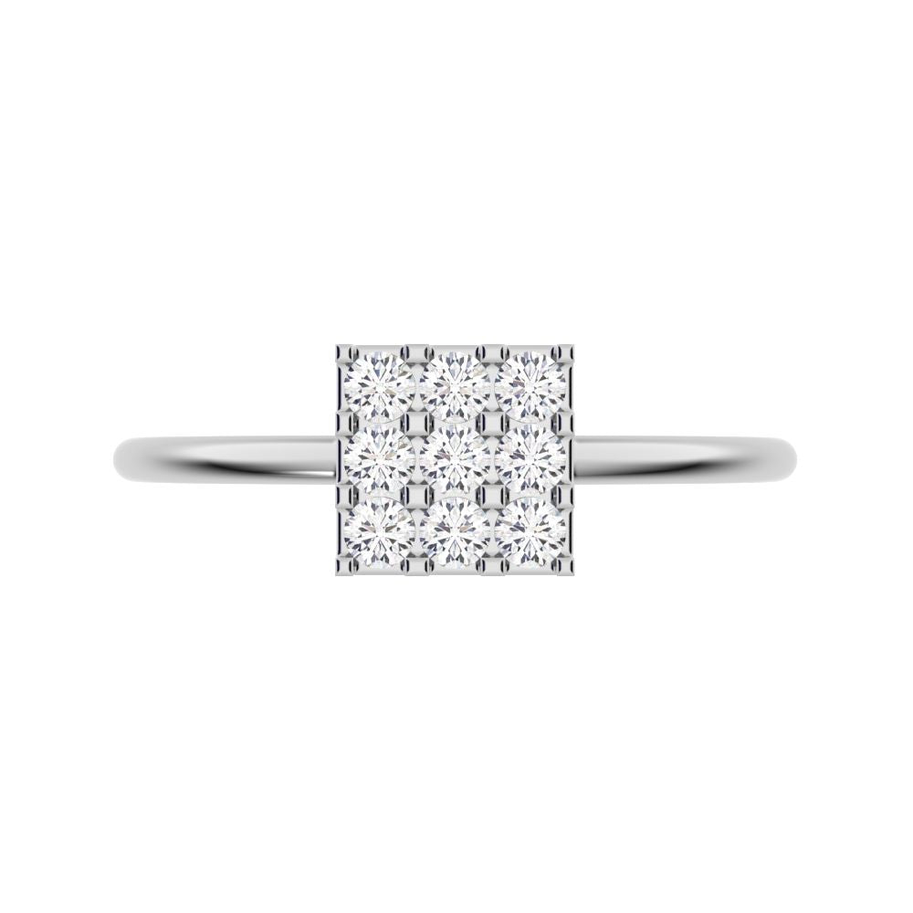 0.18 ct Round Cut Simulated Clear Diamond dainty Minimalist square cluster halo light 14K / 18K Solid White Gold everyday ring