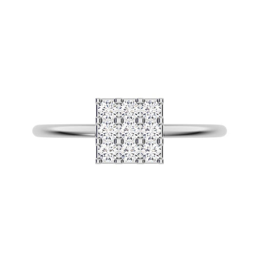0.18 ct Round Cut Simulated Clear Diamond dainty Minimalist square cluster halo light 14K / 18K Solid White Gold everyday ring
