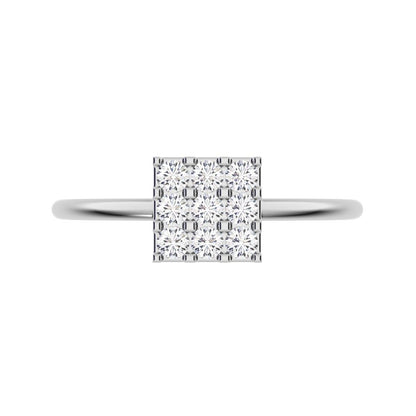 0.18 ct Round Cut Moissanite dainty Minimalist square cluster halo light 14K / 18K Solid White Gold everyday ring