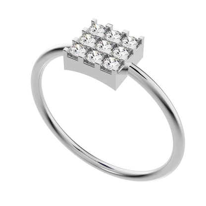 0.18 ct Round Cut Simulated Clear Diamond dainty Minimalist square cluster halo light 14K / 18K Solid White Gold everyday ring