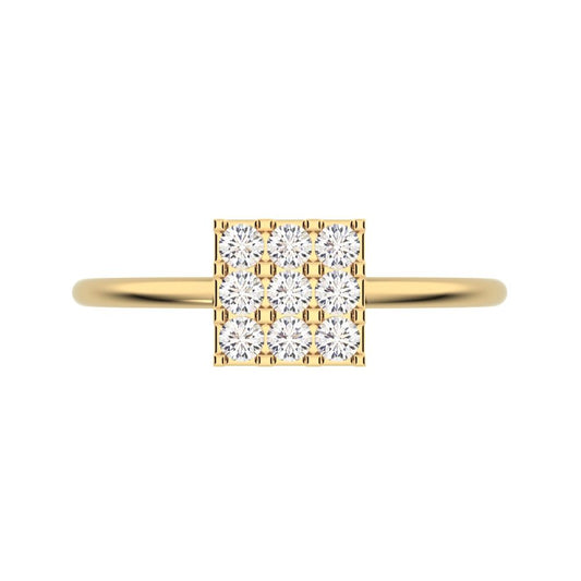 0.18 ct Round Cut Simulated Clear Diamond dainty Minimalist square cluster halo light 14K / 18K Solid Yellow Gold everyday ring