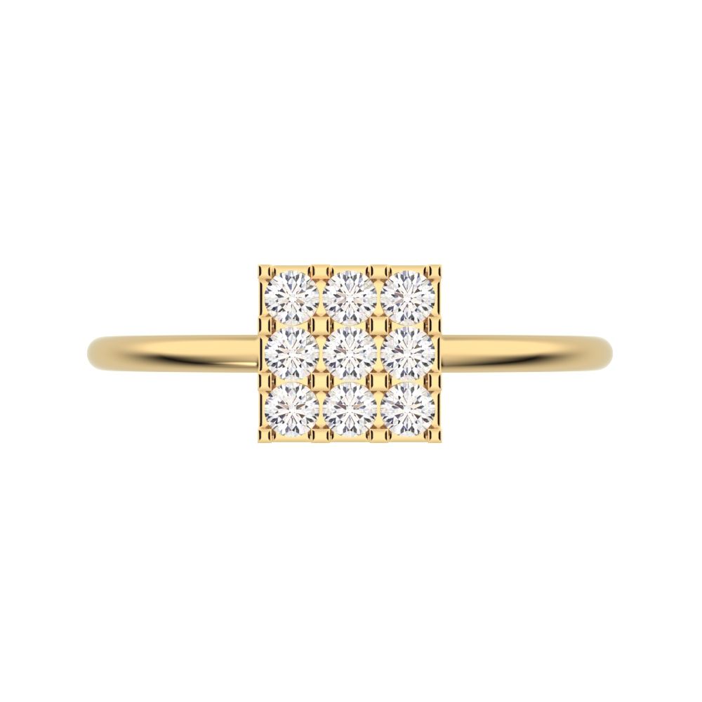 0.18 ct Round Cut Moissanite dainty Minimalist square cluster halo light 14K / 18K Solid Yellow Gold everyday ring