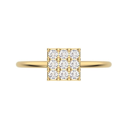 0.18 ct Round Cut Moissanite dainty Minimalist square cluster halo light 14K / 18K Solid Yellow Gold everyday ring