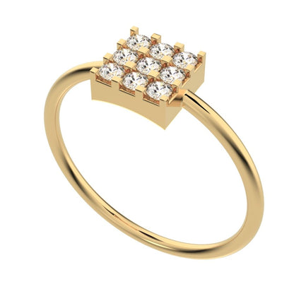 0.18 ct Round Cut Moissanite dainty Minimalist square cluster halo light 14K / 18K Solid Yellow Gold everyday ring