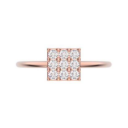 0.18 ct Round Cut Simulated Clear Diamond dainty Minimalist square cluster halo light 14K / 18K Solid Rose Gold everyday ring