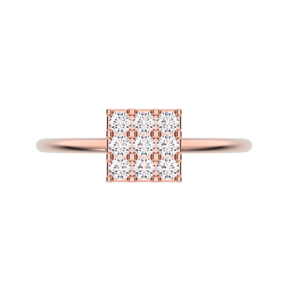 0.18 ct Round Cut Moissanite dainty Minimalist square cluster halo light 14K / 18K Solid Rose Gold everyday ring