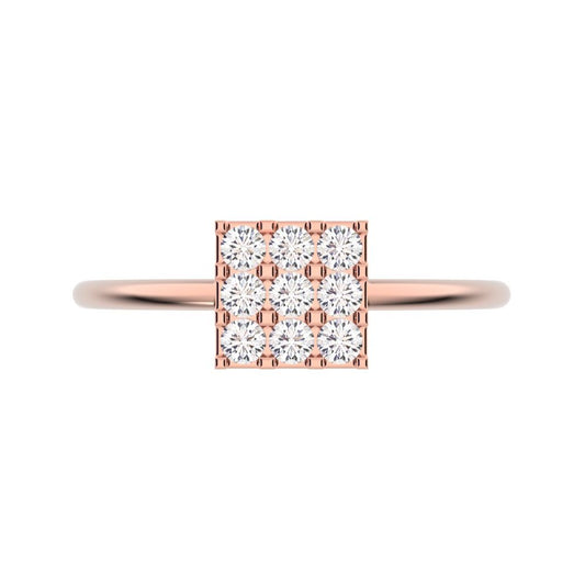 0.18 ct Round Cut Moissanite dainty Minimalist square cluster halo light 14K / 18K Solid Rose Gold everyday ring