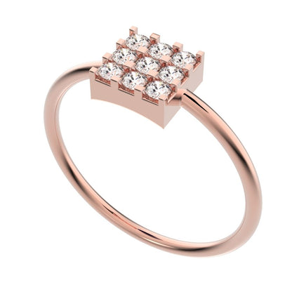 0.18 ct Round Cut Moissanite dainty Minimalist square cluster halo light 14K / 18K Solid Rose Gold everyday ring