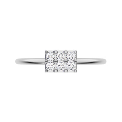 0.12 ct Round Cut Simulated Clear Diamond dainty Minimalist Rectangle square cluster light 14K / 18K Solid White Gold everyday ring