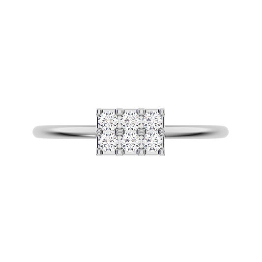 0.12 ct Round Cut Simulated Clear Diamond dainty Minimalist Rectangle square cluster light 14K / 18K Solid White Gold everyday ring