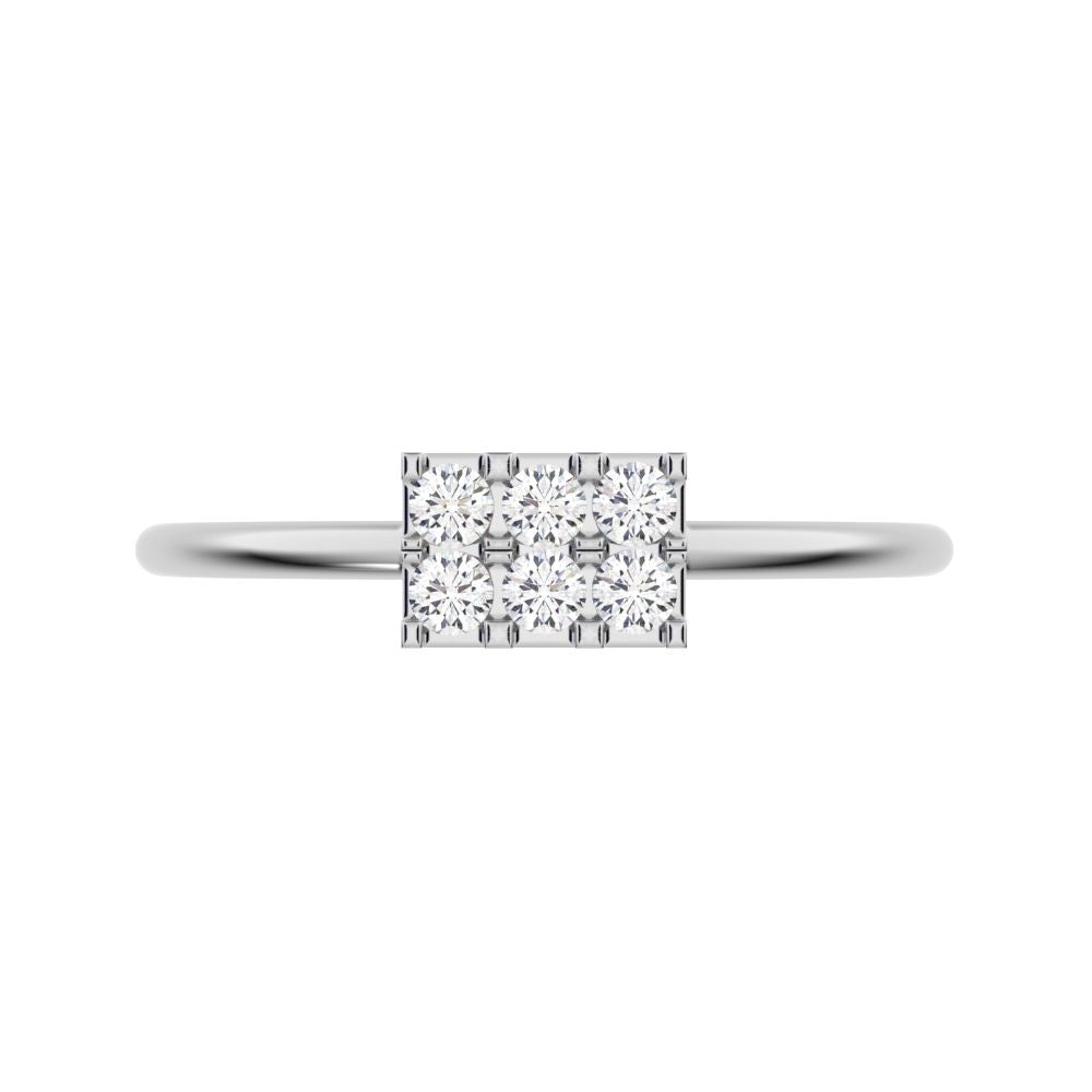 0.12 ct Round Cut Moissanite dainty Minimalist Rectangle square cluster light 14K / 18K Solid White Gold everyday ring