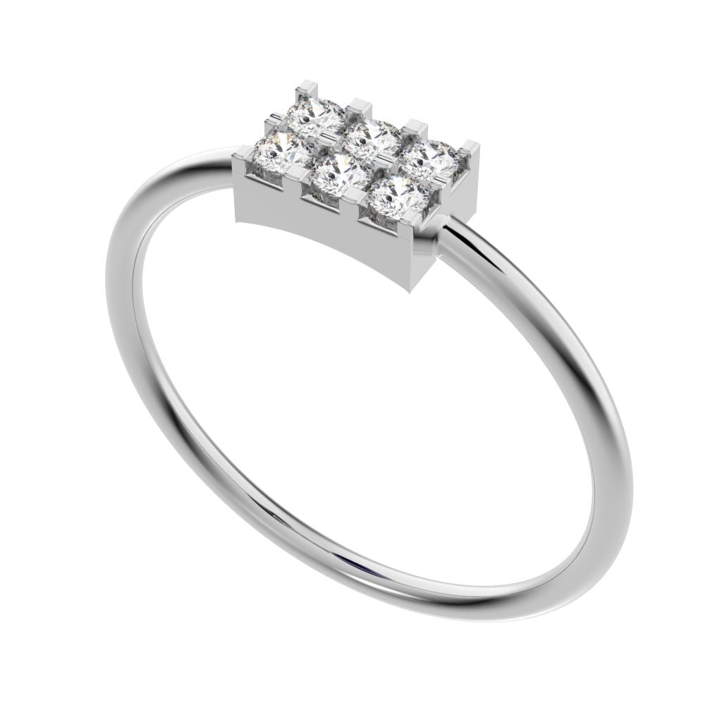 0.12 ct Round Cut Moissanite dainty Minimalist Rectangle square cluster light 14K / 18K Solid White Gold everyday ring
