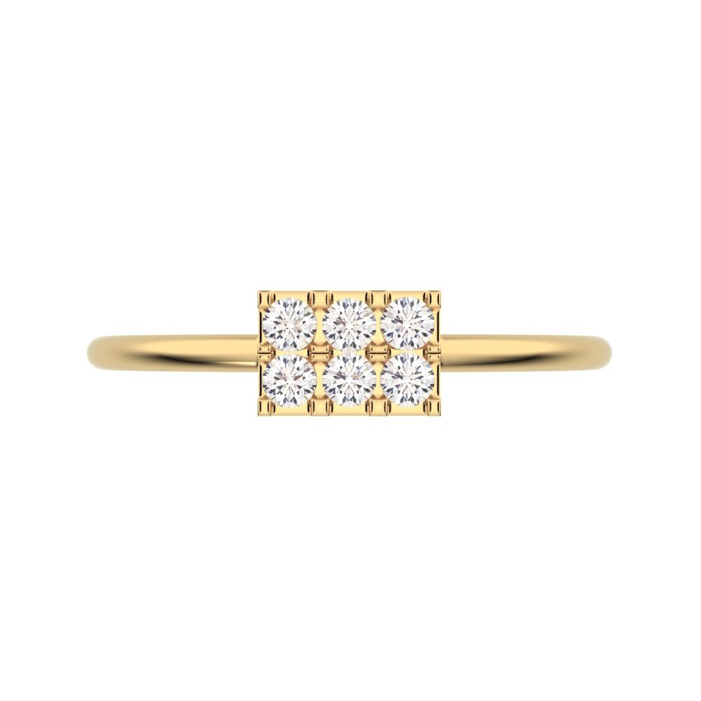 0.12 ct Round Cut Moissanite dainty Minimalist Rectangle square cluster light 14K / 18K Solid Yellow Gold everyday ring