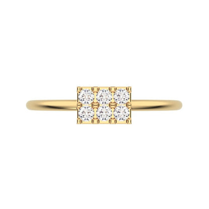 0.12 ct Round Cut Moissanite dainty Minimalist Rectangle square cluster light 14K / 18K Solid Yellow Gold everyday ring