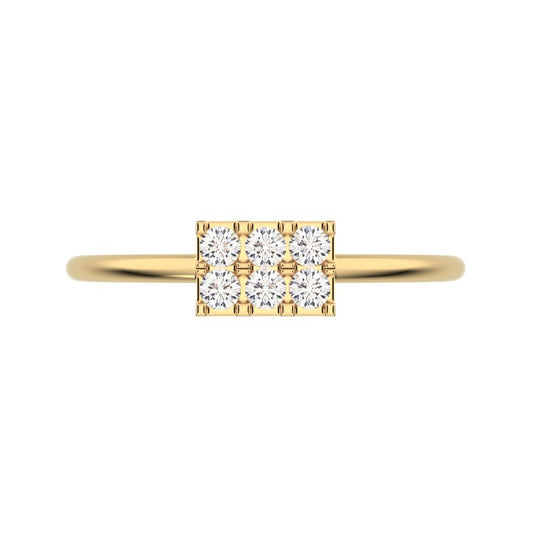 0.12 ct Round Cut Moissanite dainty Minimalist Rectangle square cluster light 14K / 18K Solid Yellow Gold everyday ring