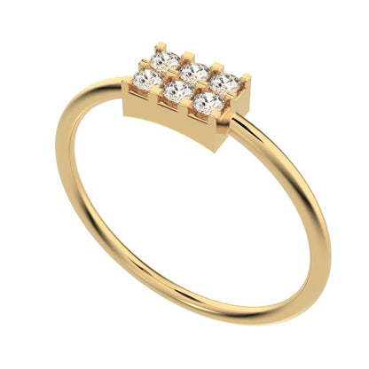 0.12 ct Round Cut Moissanite dainty Minimalist Rectangle square cluster light 14K / 18K Solid Yellow Gold everyday ring