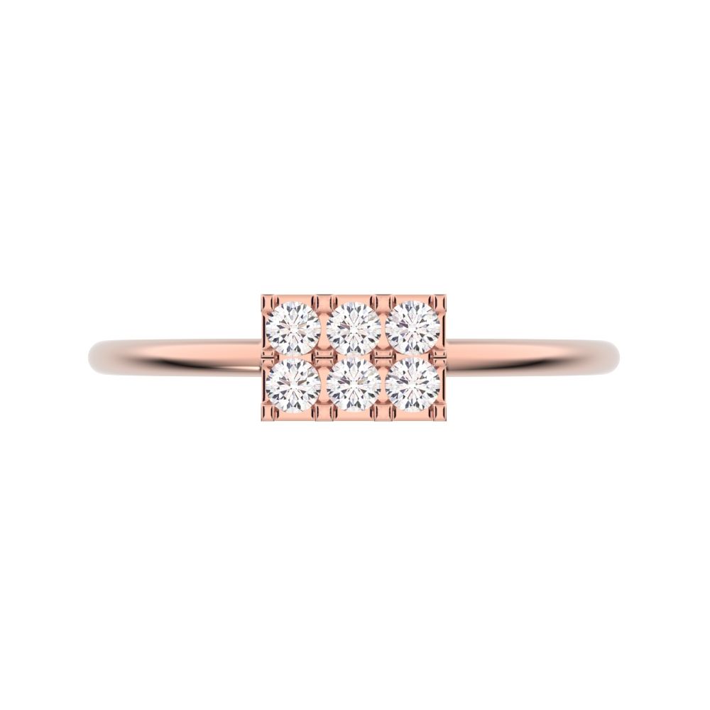 0.12 ct Round Cut Simulated Clear Diamond dainty Minimalist Rectangle square cluster light 14K / 18K Solid Rose Gold everyday ring