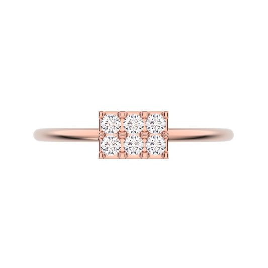 0.12 ct Round Cut Moissanite dainty Minimalist Rectangle square cluster light 14K / 18K Solid Rose Gold everyday ring