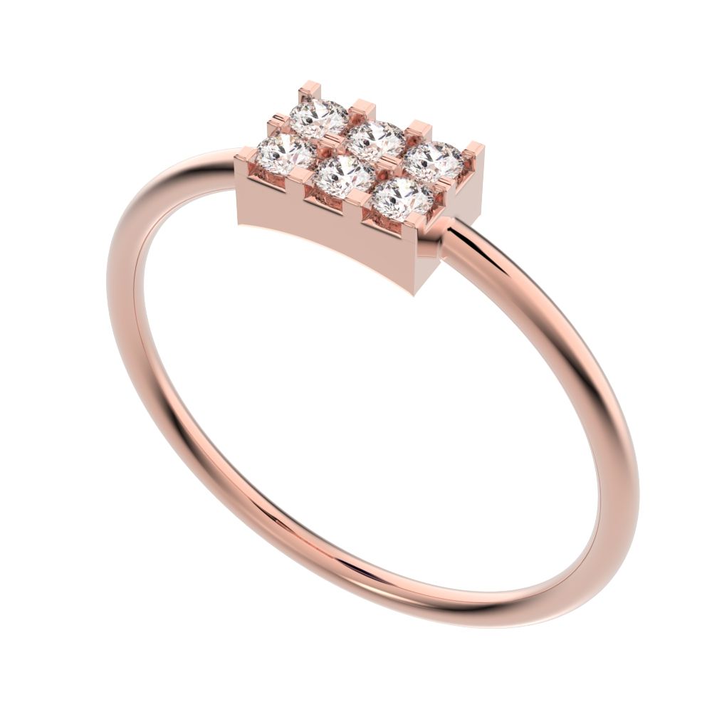 0.12 ct Round Cut Moissanite dainty Minimalist Rectangle square cluster light 14K / 18K Solid Rose Gold everyday ring