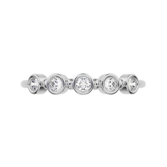 0.15Ct Round Cut Simulated Clear Diamond Minimalist Half Eternity bezel Stackable knot 14K / 18K Solid White Gold everyday wedding band