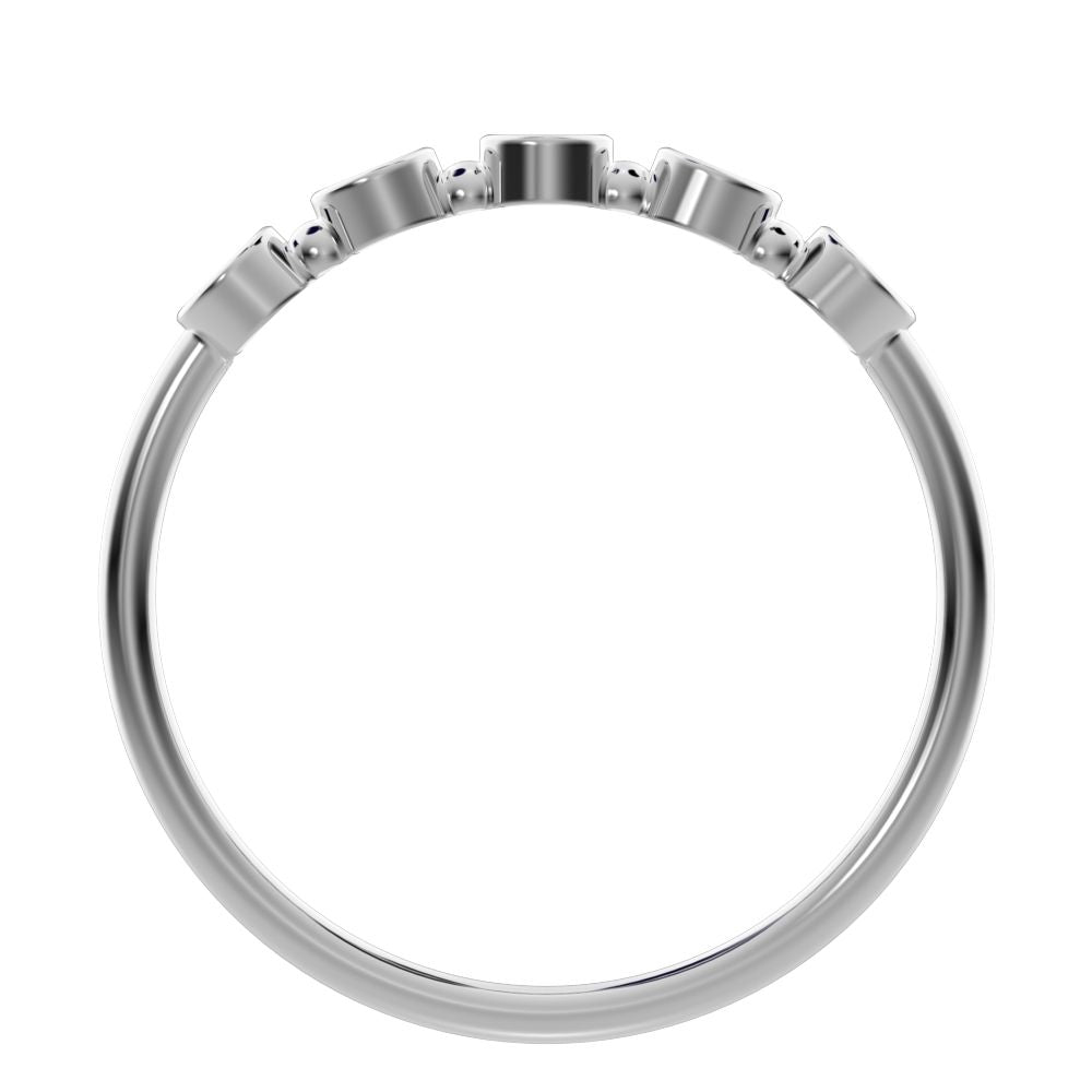0.15 ct Round Cut Moissanite dainty Minimalist Half Eternity bezel Stackable knot 14K / 18K Solid White Gold everyday wedding band