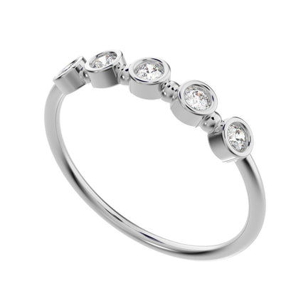 0.15Ct Round Cut Simulated Clear Diamond Minimalist Half Eternity bezel Stackable knot 14K / 18K Solid White Gold everyday wedding band